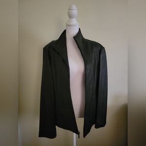 Nine West Black Leather Zip Up Jacket - Size L